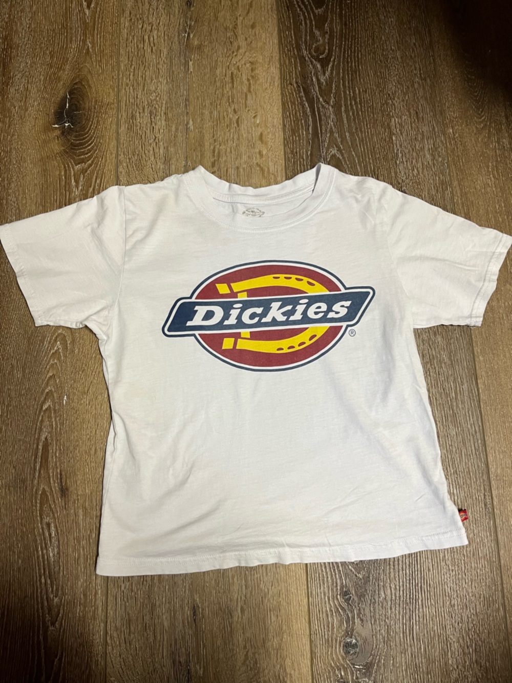 Dickies semi cropped White Tee with Red and Yellow Logo